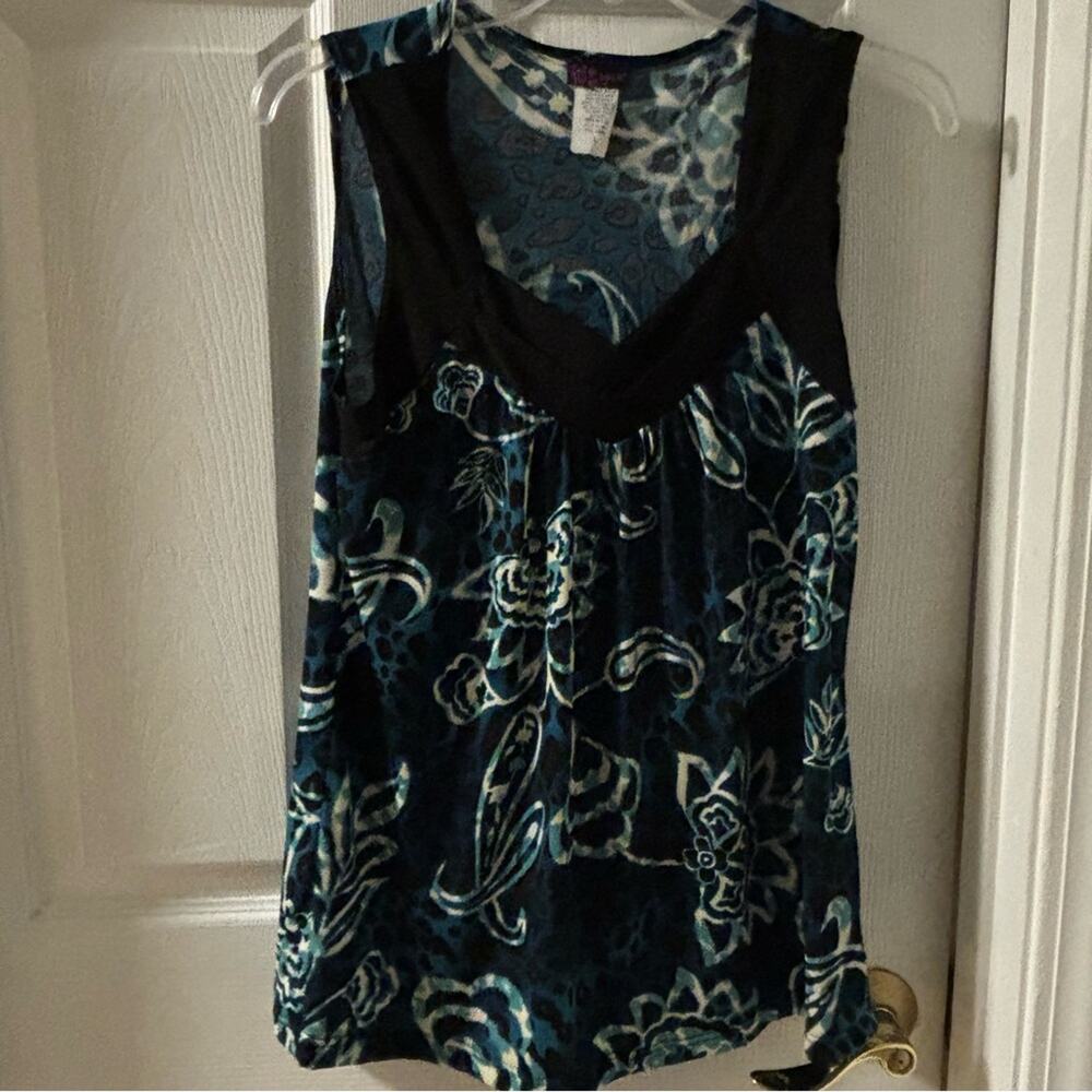 Agenda Black and Blue Floral Tank Top Y2K